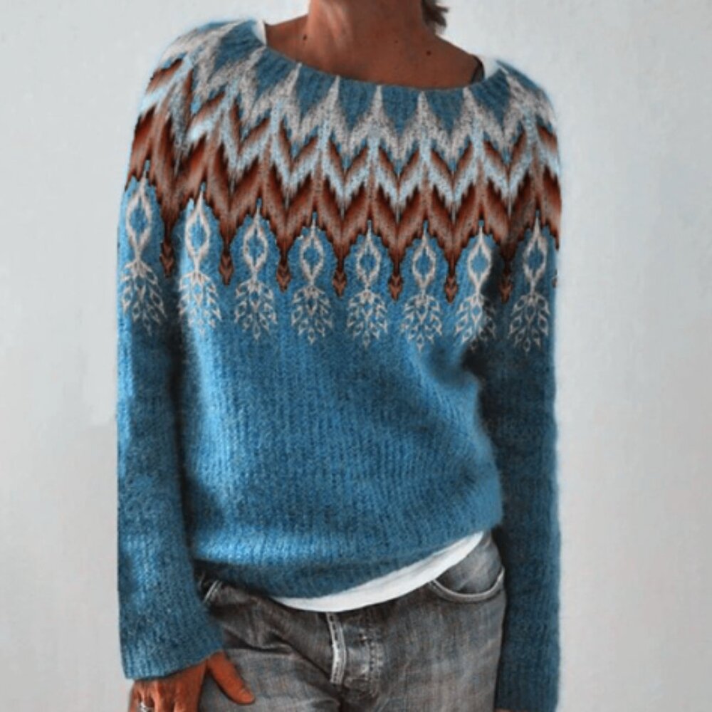 Round neck colorblock loose casual pullover sweater
